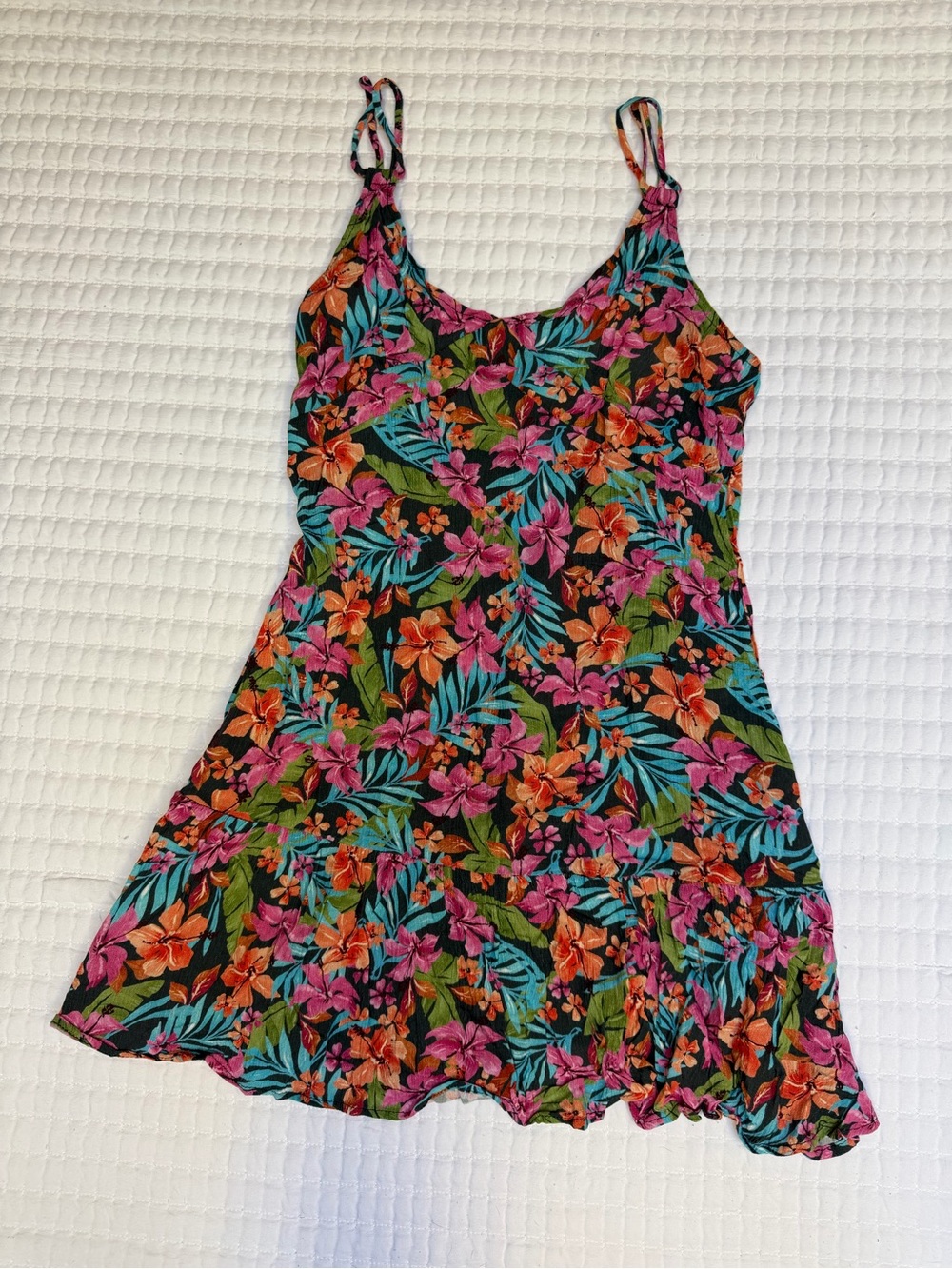 Lucky Brand Teens Tropical Floral Slip Dress in Black with Pink & Orange Blooms